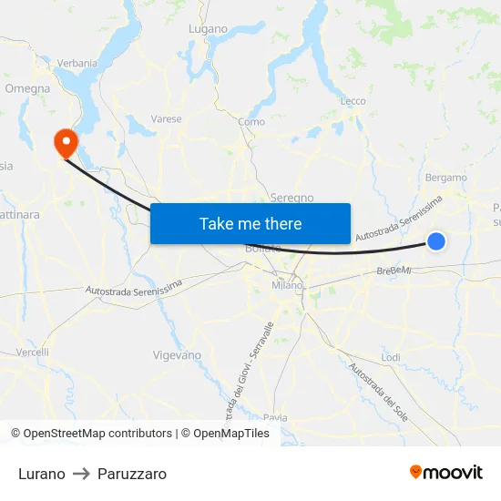 Lurano to Paruzzaro map