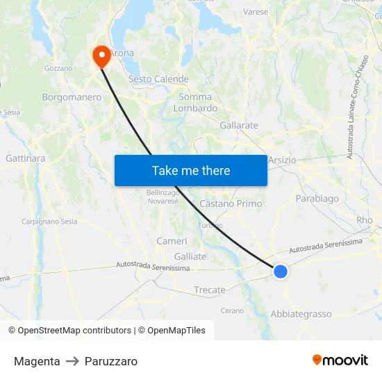 Magenta to Paruzzaro map