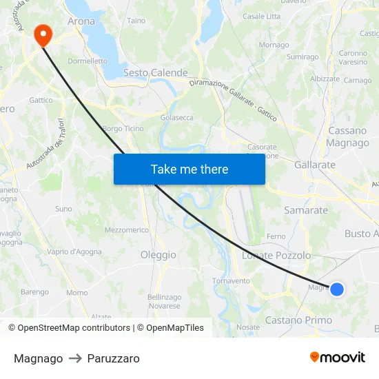 Magnago to Paruzzaro map