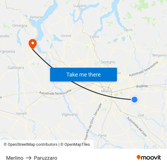 Merlino to Paruzzaro map