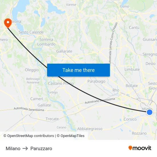 Milano to Paruzzaro map