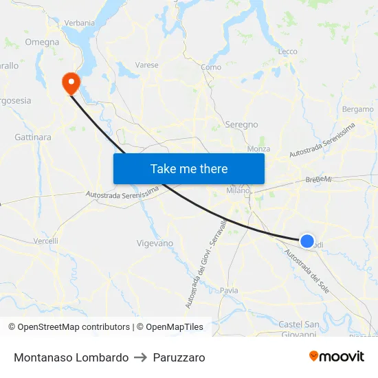 Montanaso Lombardo to Paruzzaro map