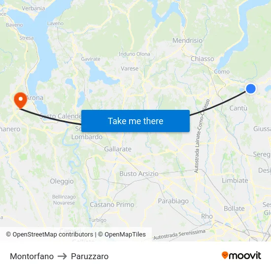 Montorfano to Paruzzaro map