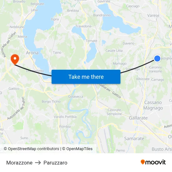 Morazzone to Paruzzaro map
