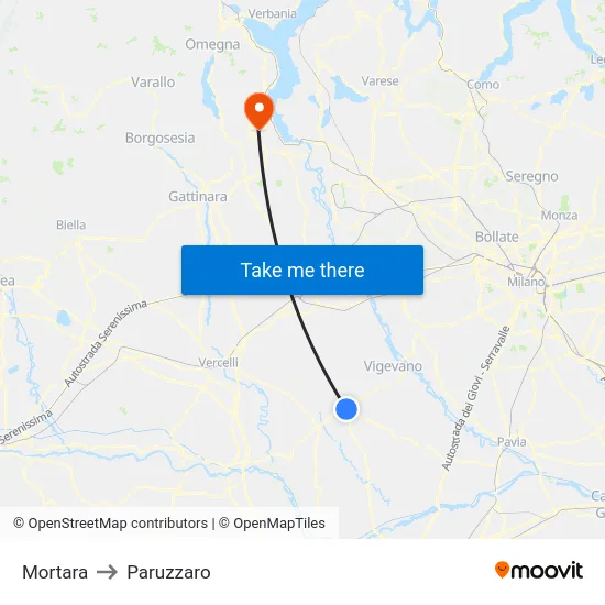 Mortara to Paruzzaro map