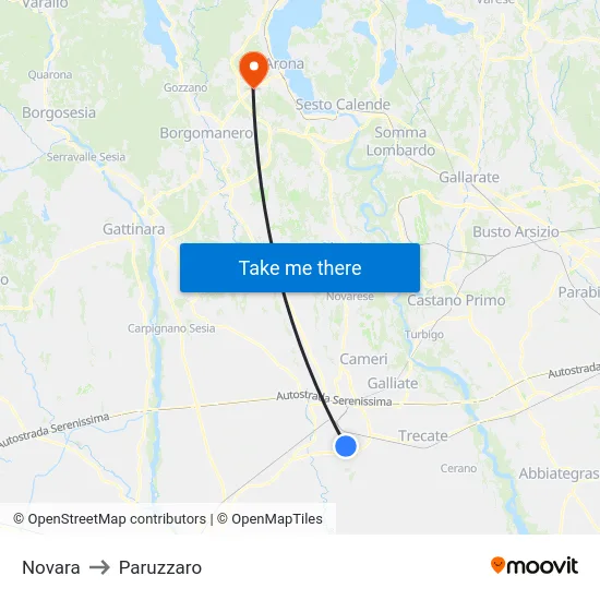 Novara to Paruzzaro map