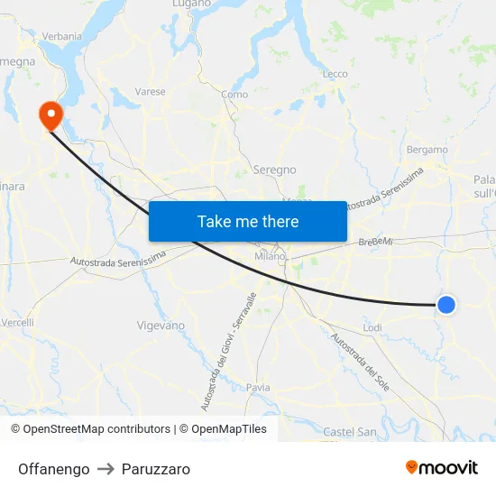 Offanengo to Paruzzaro map