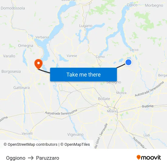 Oggiono to Paruzzaro map
