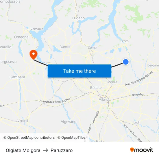 Olgiate Molgora to Paruzzaro map
