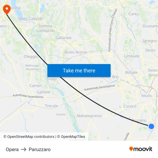Opera to Paruzzaro map