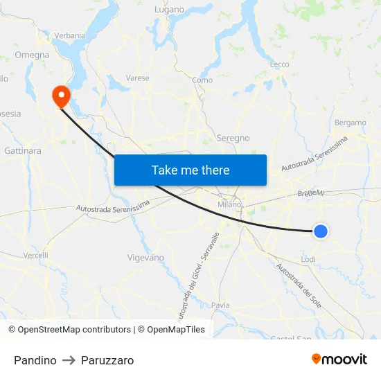 Pandino to Paruzzaro map