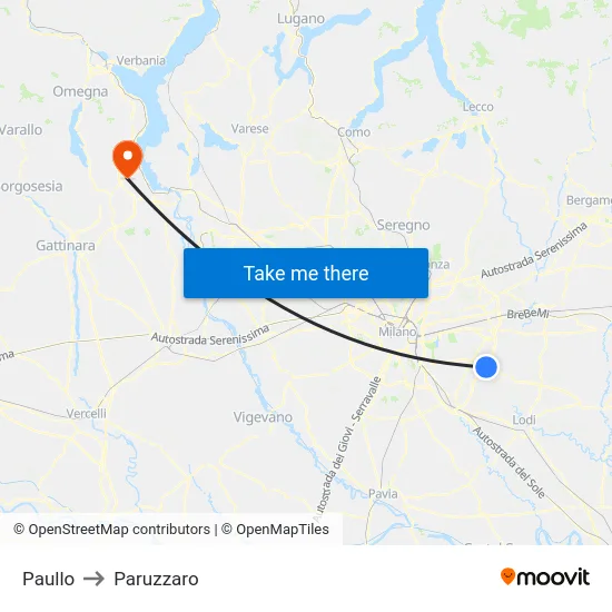 Paullo to Paruzzaro map