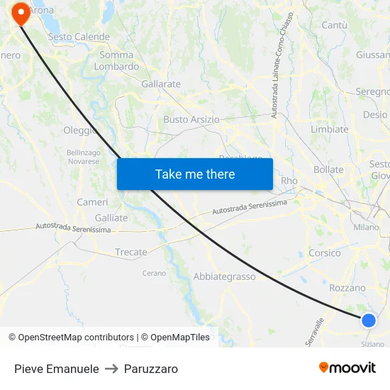 Pieve Emanuele to Paruzzaro map
