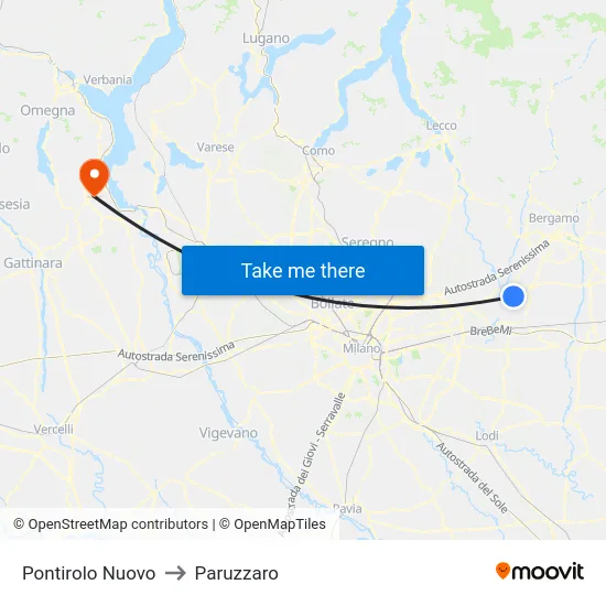 Pontirolo Nuovo to Paruzzaro map
