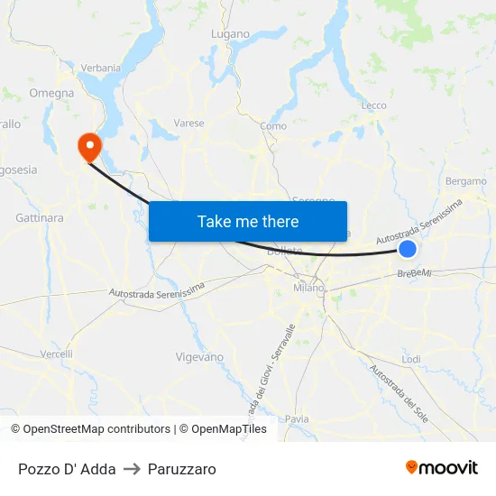 Pozzo D' Adda to Paruzzaro map
