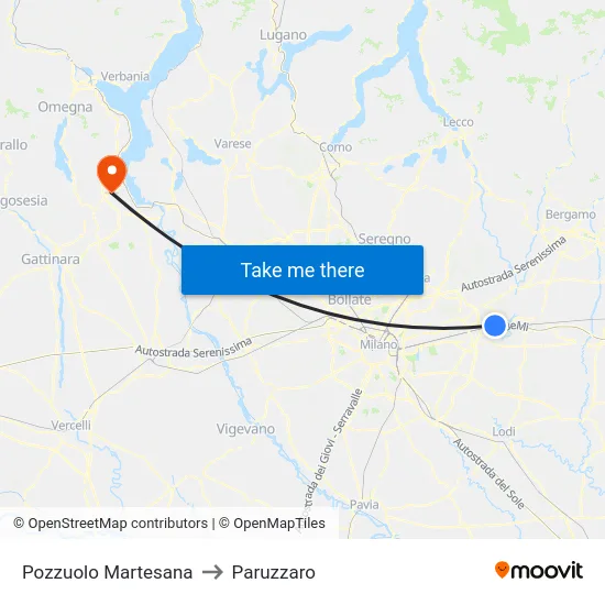 Pozzuolo Martesana to Paruzzaro map