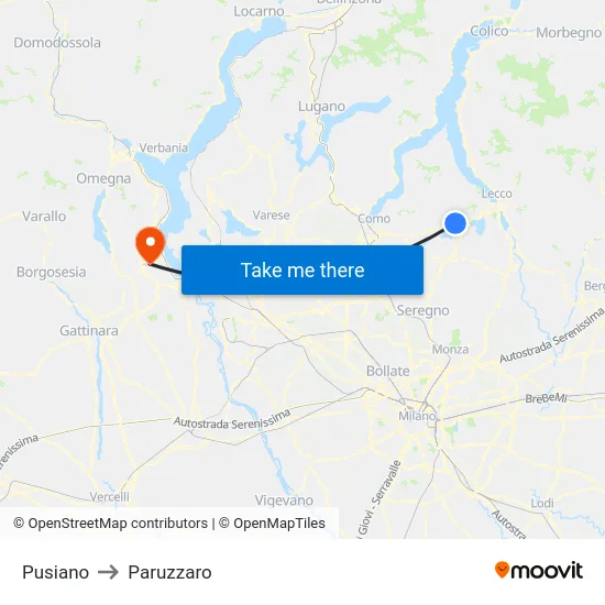 Pusiano to Paruzzaro map