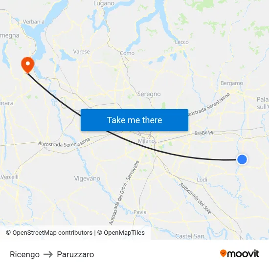Ricengo to Paruzzaro map