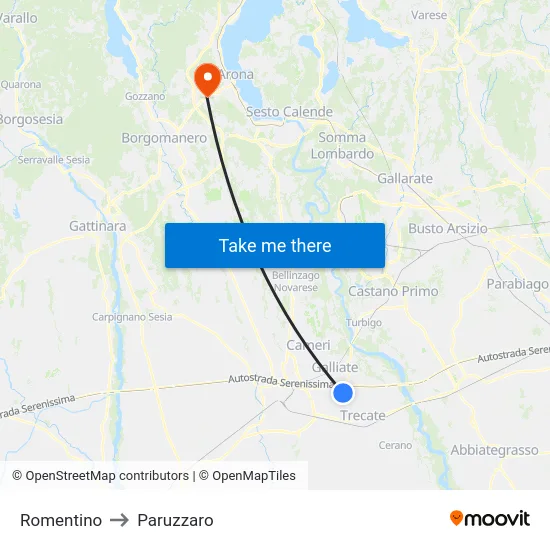 Romentino to Paruzzaro map