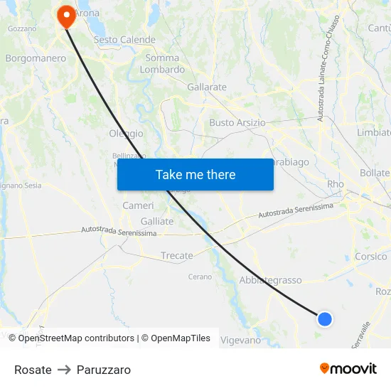 Rosate to Paruzzaro map