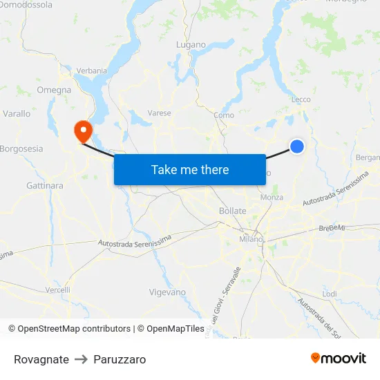 Rovagnate to Paruzzaro map