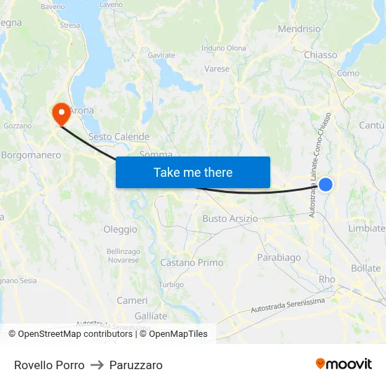 Rovello Porro to Paruzzaro map