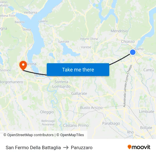 San Fermo Della Battaglia to Paruzzaro map