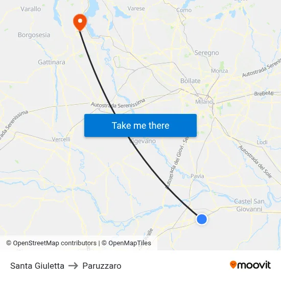 Santa Giuletta to Paruzzaro map