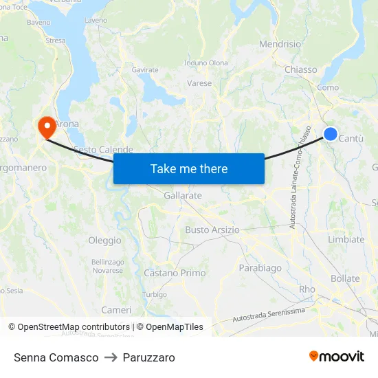Senna Comasco to Paruzzaro map