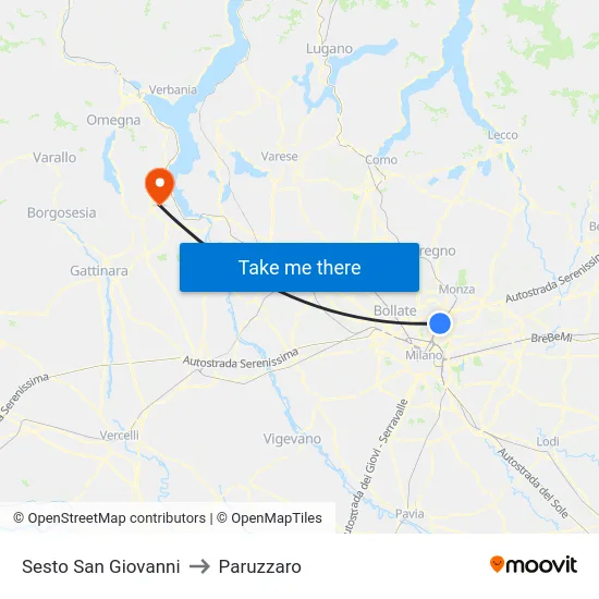 Sesto San Giovanni to Paruzzaro map