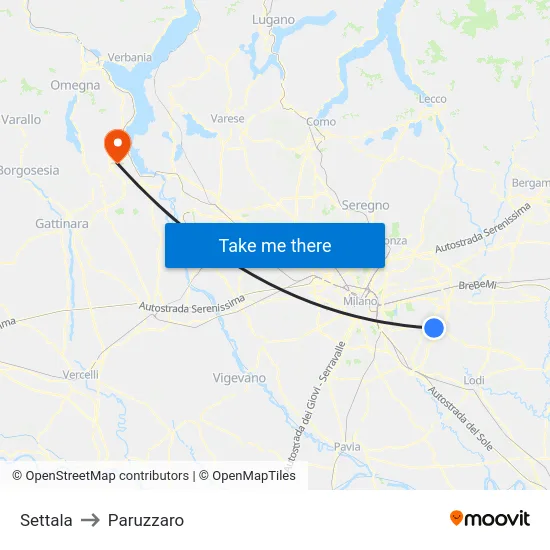 Settala to Paruzzaro map