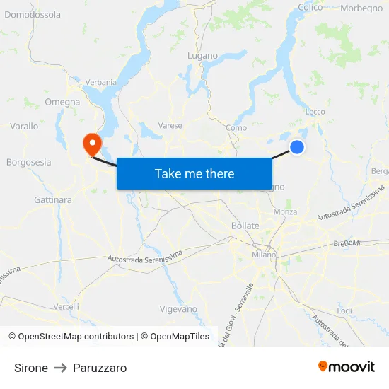 Sirone to Paruzzaro map