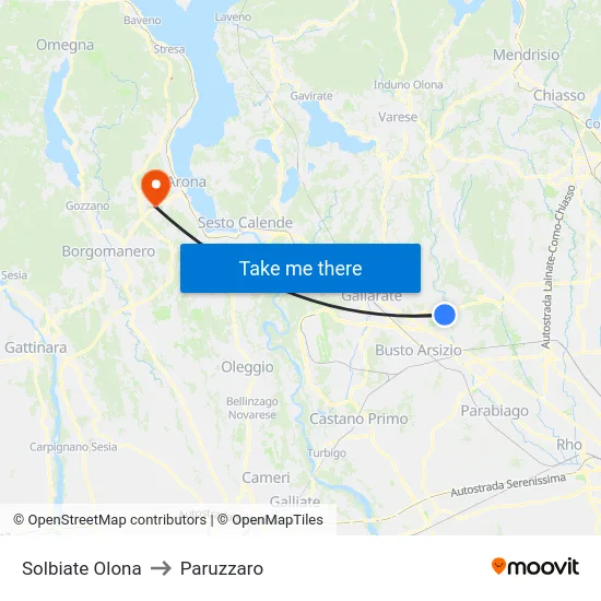 Solbiate Olona to Paruzzaro map
