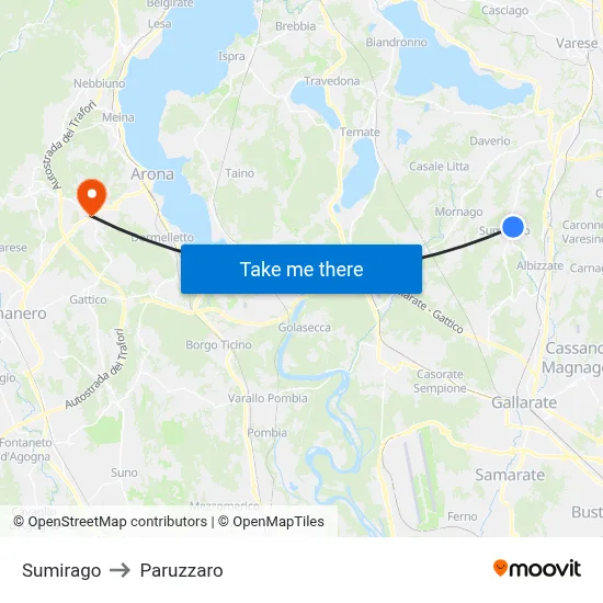 Sumirago to Paruzzaro map