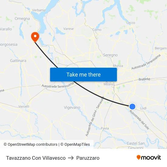 Tavazzano Con Villavesco to Paruzzaro map