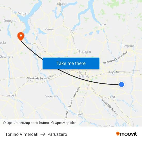 Torlino Vimercati to Paruzzaro map