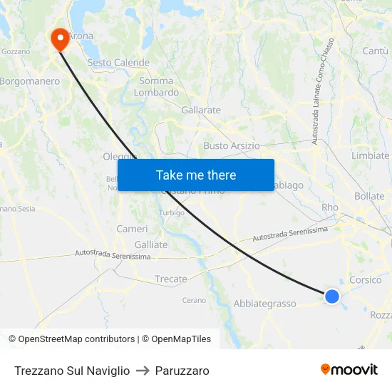 Trezzano Sul Naviglio to Paruzzaro map