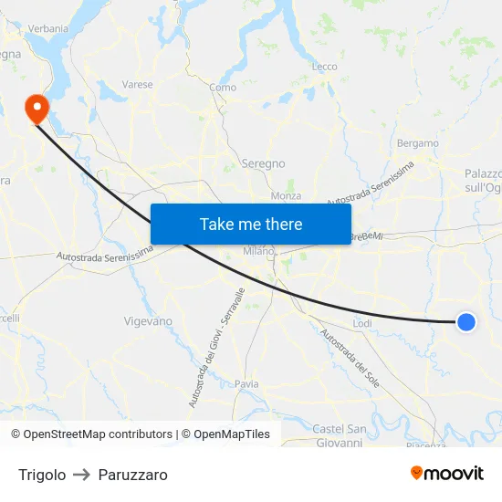 Trigolo to Paruzzaro map