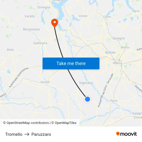 Tromello to Paruzzaro map