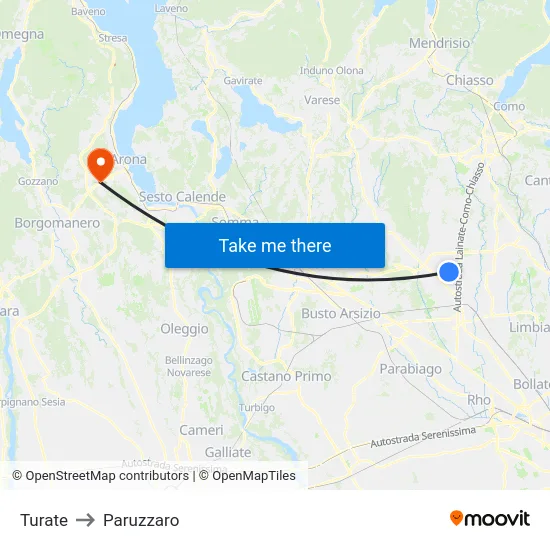 Turate to Paruzzaro map
