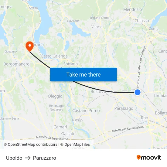 Uboldo to Paruzzaro map
