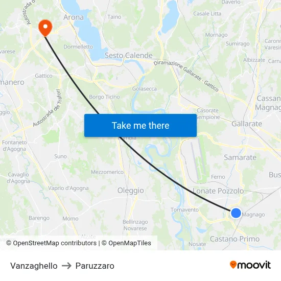 Vanzaghello to Paruzzaro map