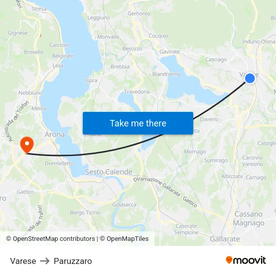Varese to Paruzzaro map