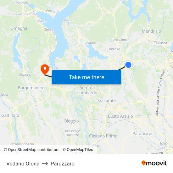 Vedano Olona to Paruzzaro map
