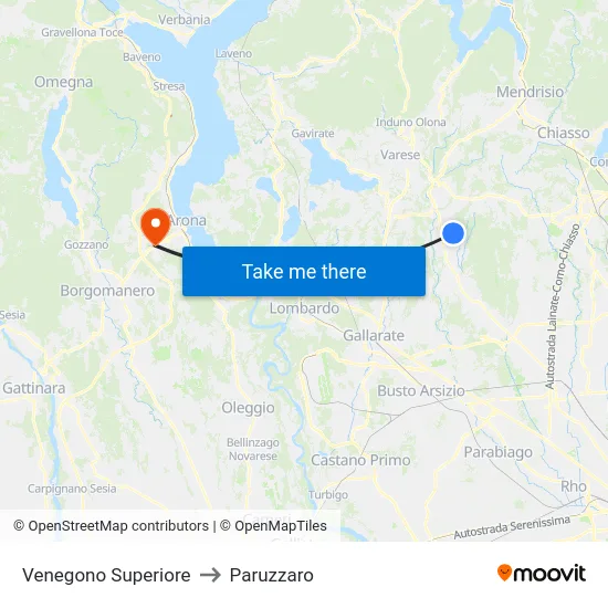 Venegono Superiore to Paruzzaro map