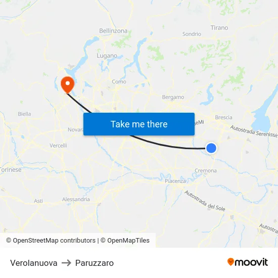Verolanuova to Paruzzaro map