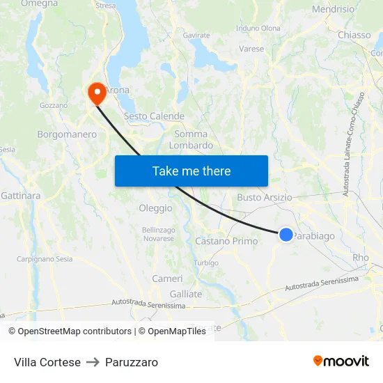 Villa Cortese to Paruzzaro map