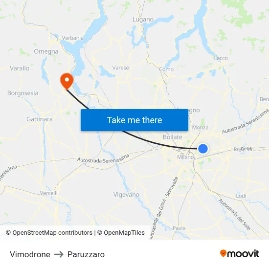 Vimodrone to Paruzzaro map