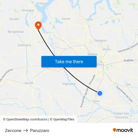 Zeccone to Paruzzaro map