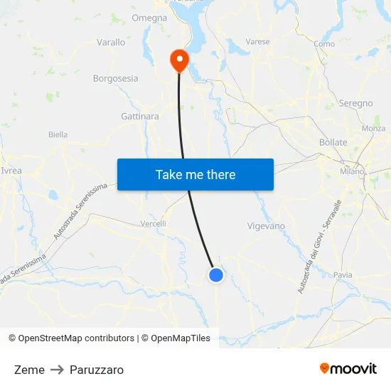 Zeme to Paruzzaro map